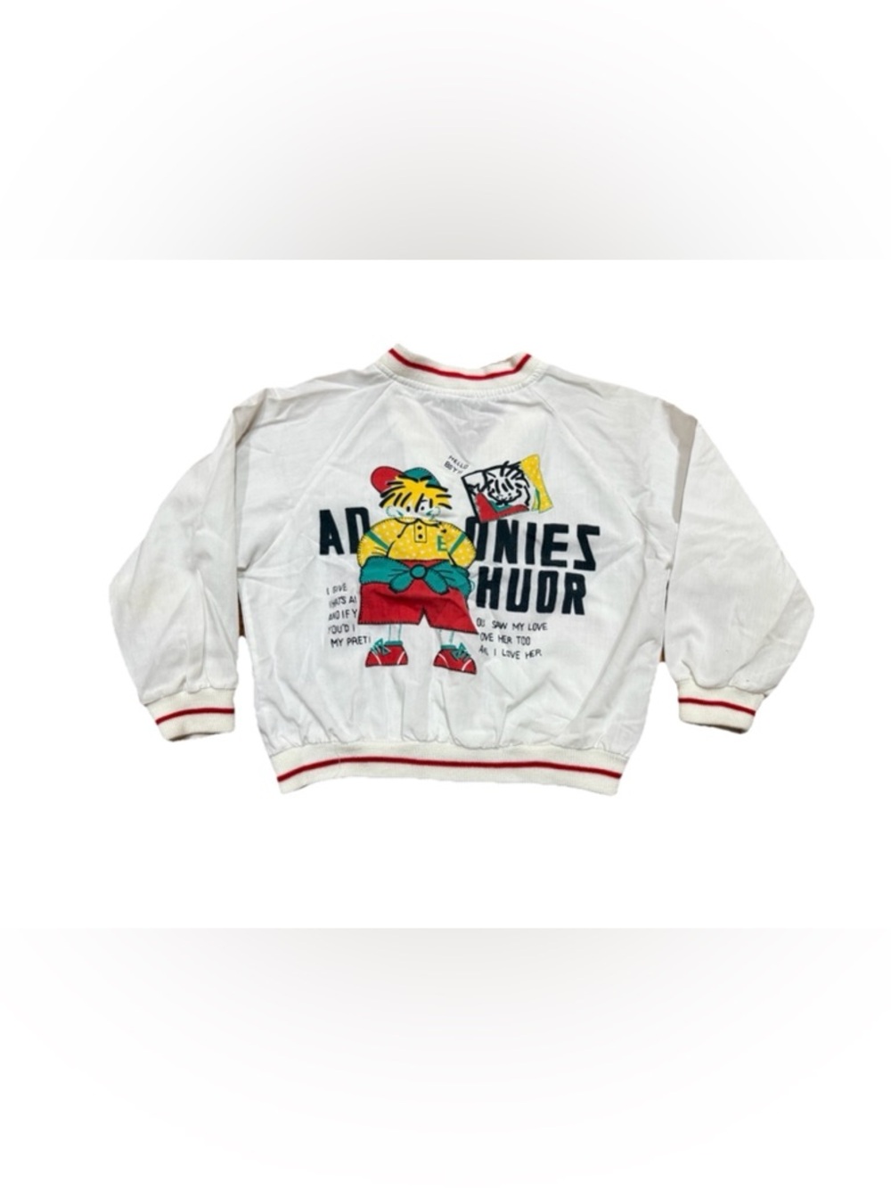 Vintage 80s Boys Hello Boy! Graphic Snap Up Jacket White Red Toddler